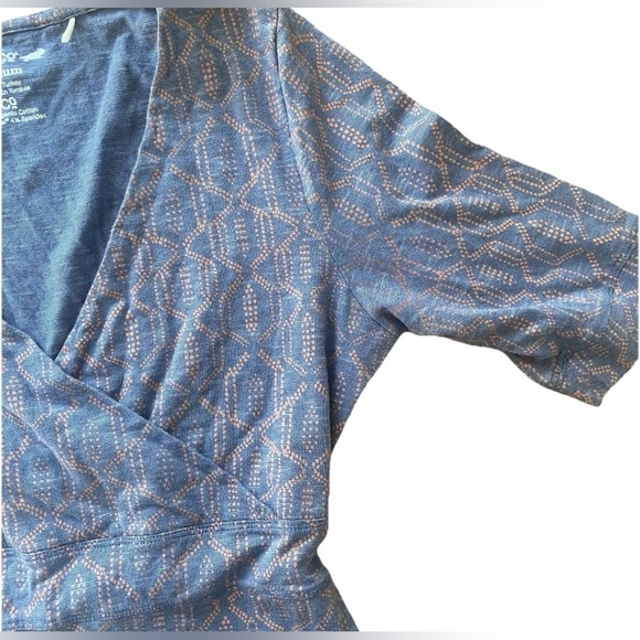 Toad & Co Medium Long Sleeved Faux Wrap Cafe Dress Blue Orange Organic - Picture 4 of 9